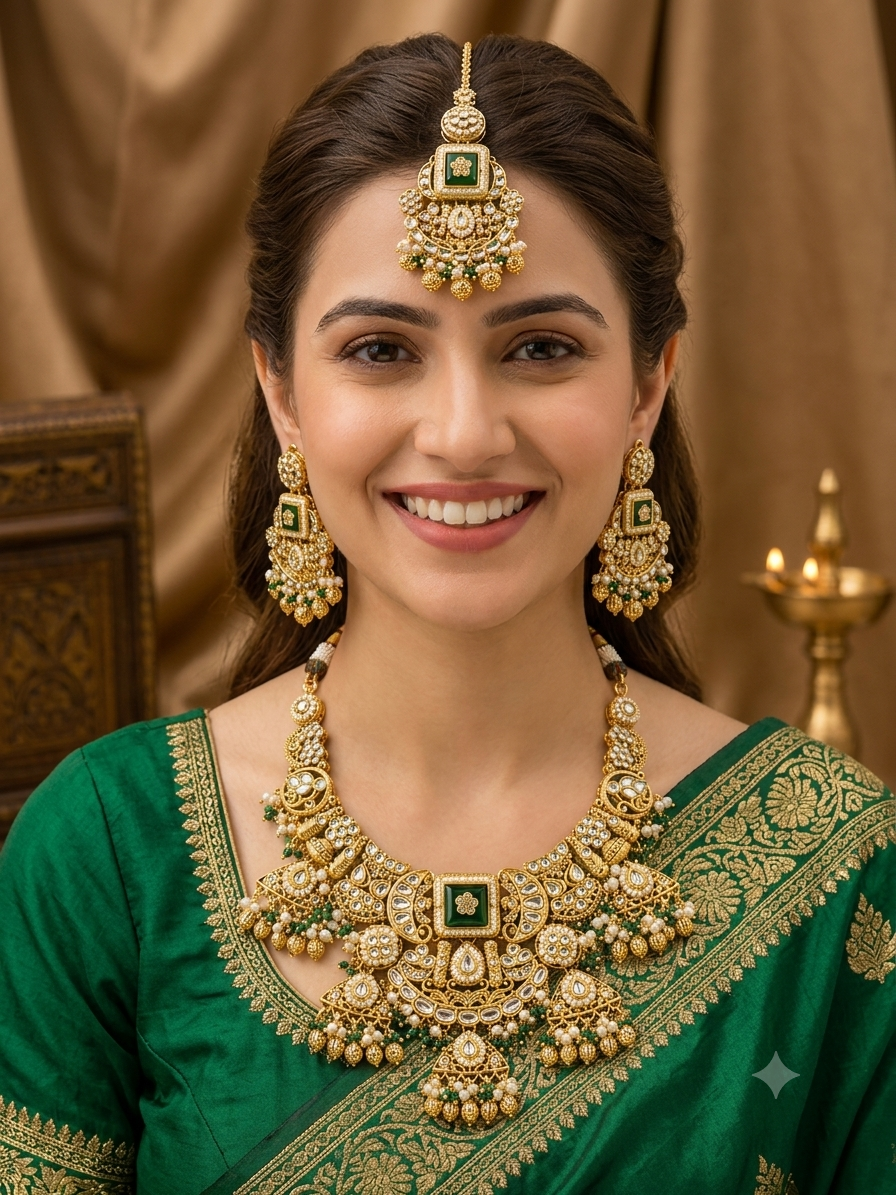 Rajwada Emerald Pearl Statement Set