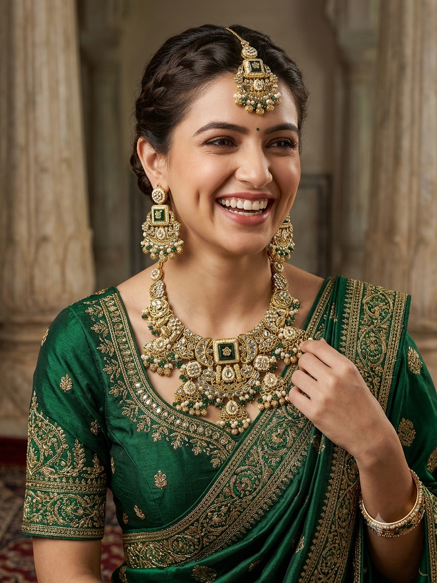 Rajwada Emerald Pearl Statement Set