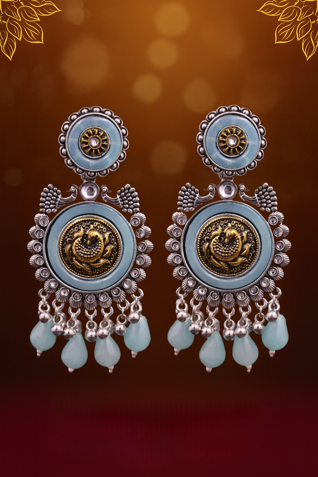 Aqua Mayura Antique Jhumkas