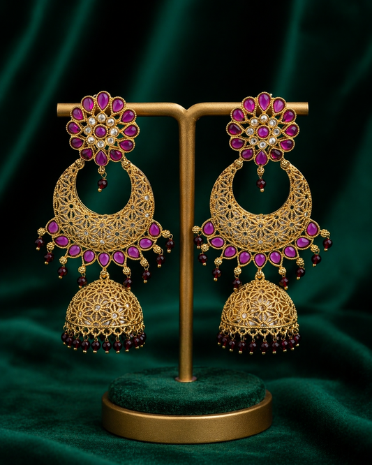 Ethereal Ruby Bloom Filigree Earrings