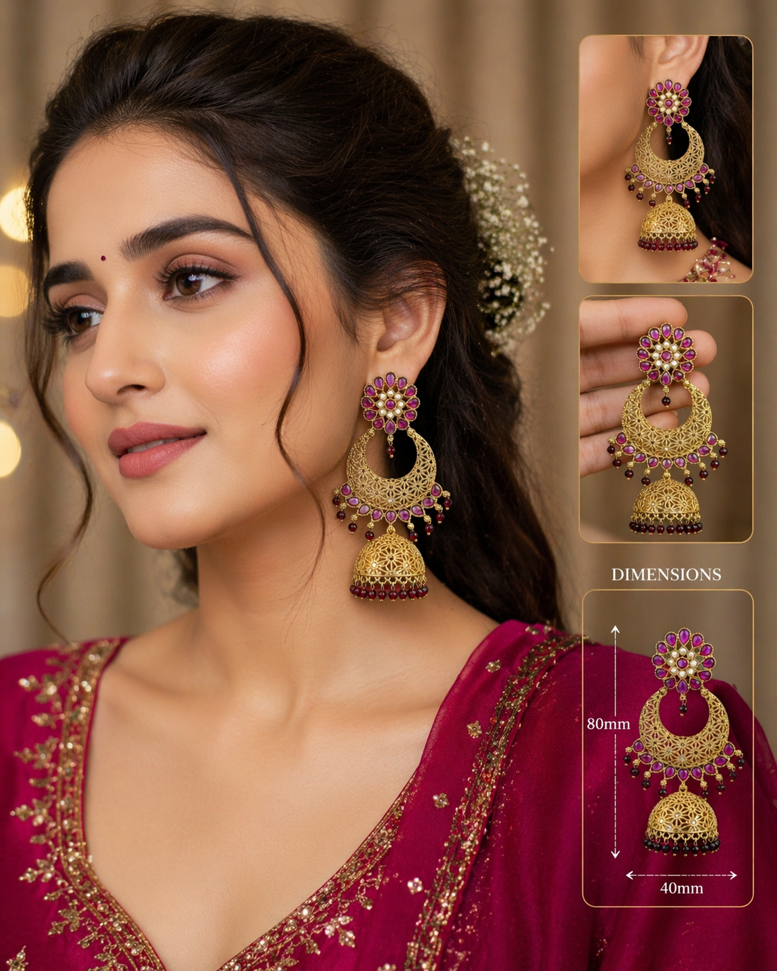 Ethereal Ruby Bloom Filigree Earrings