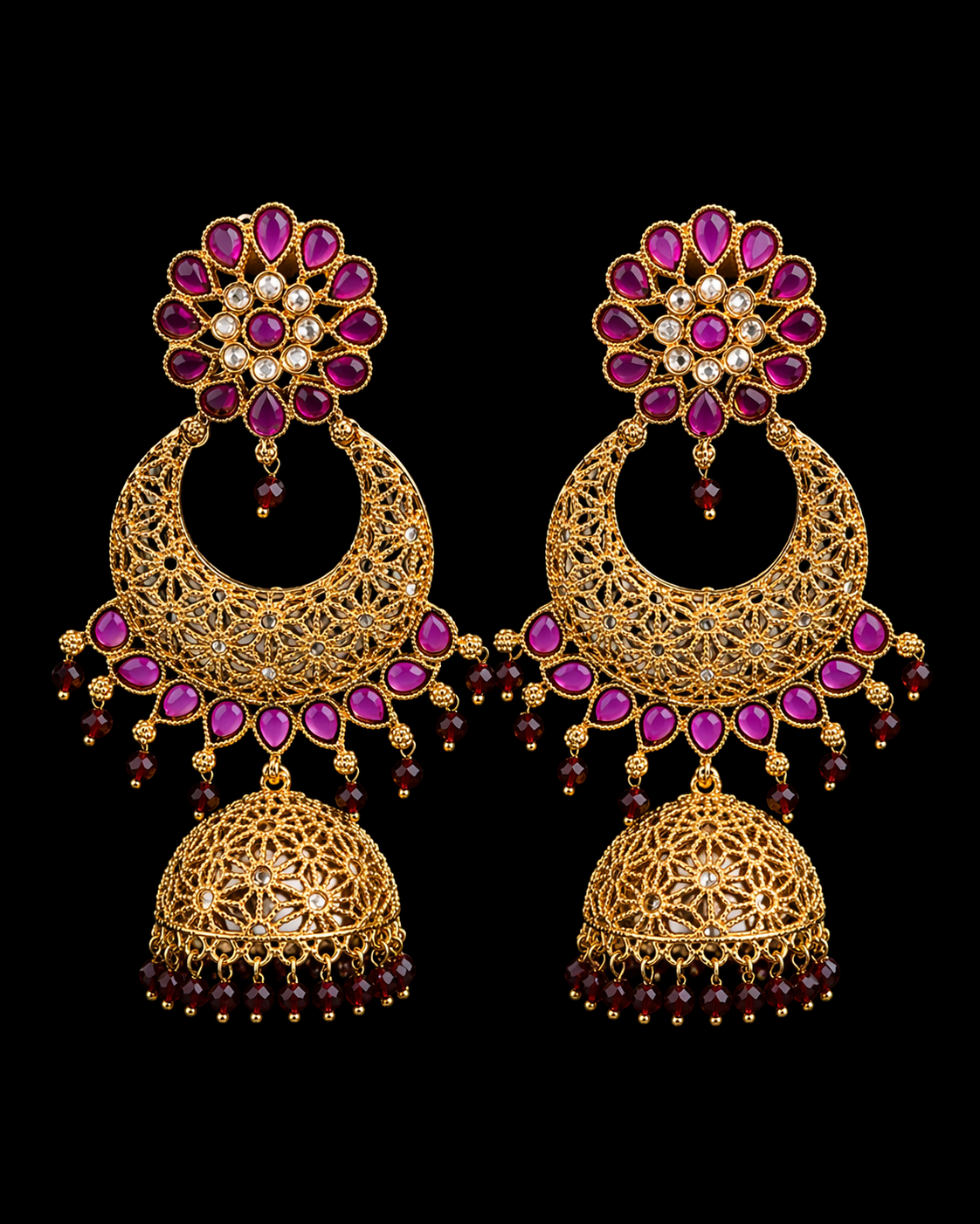 Ethereal Ruby Bloom Filigree Earrings