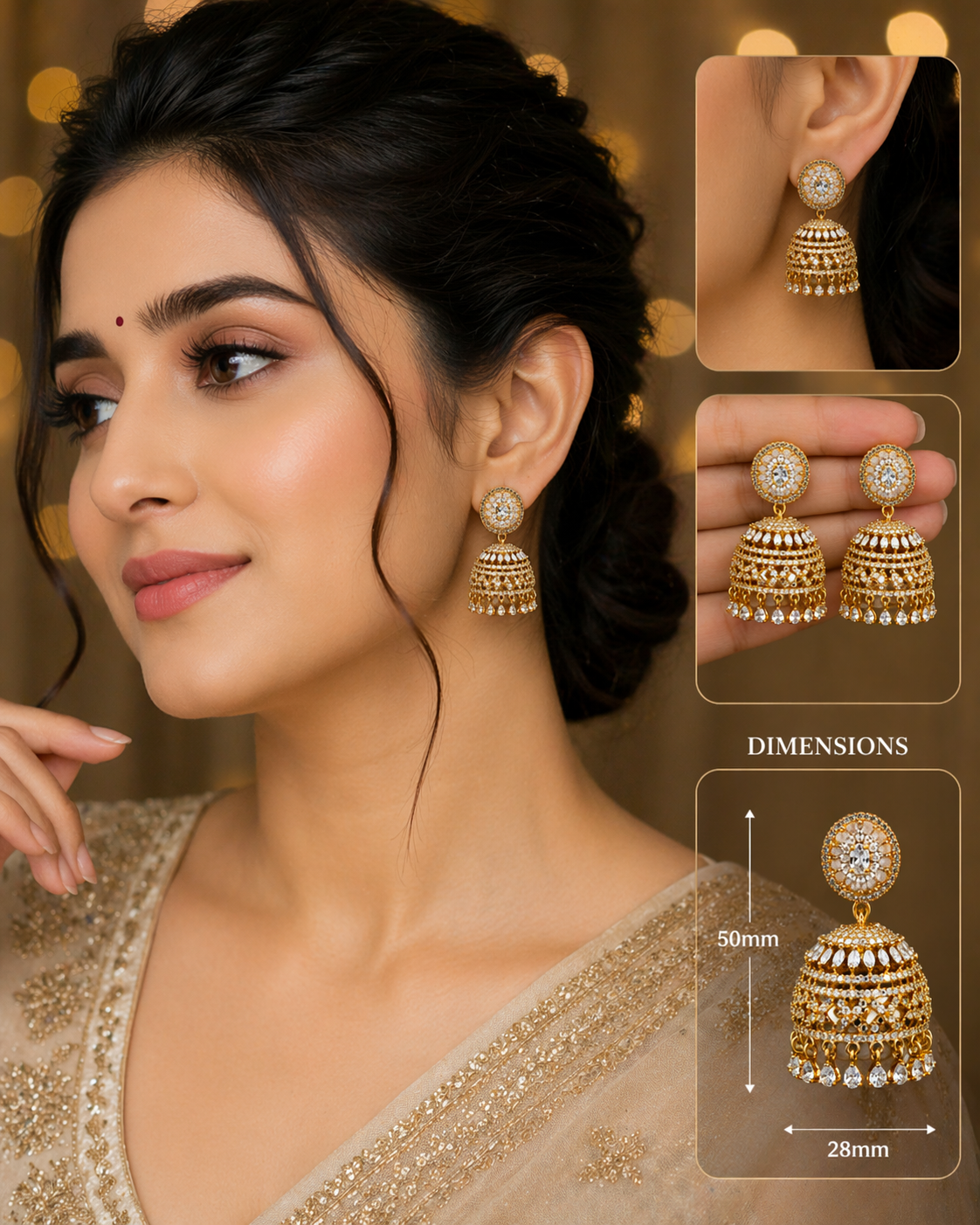 Majestic Golden Diamond Jhumkas