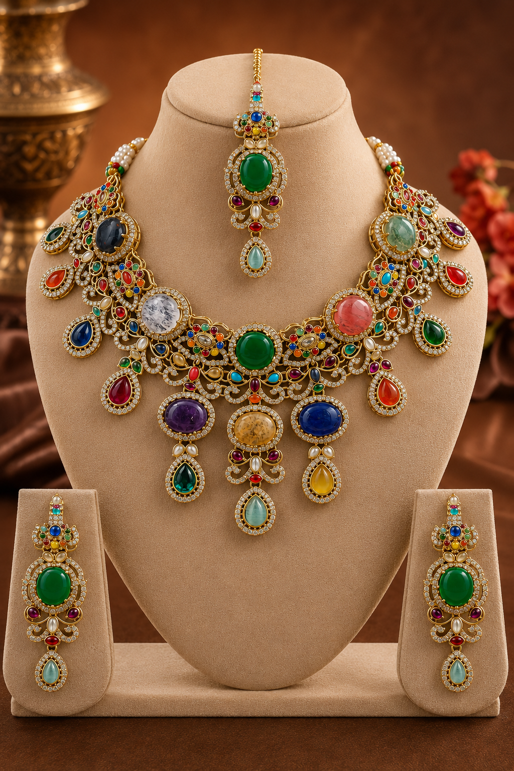 Sabyasachi Inspired Navratan Necklace Set