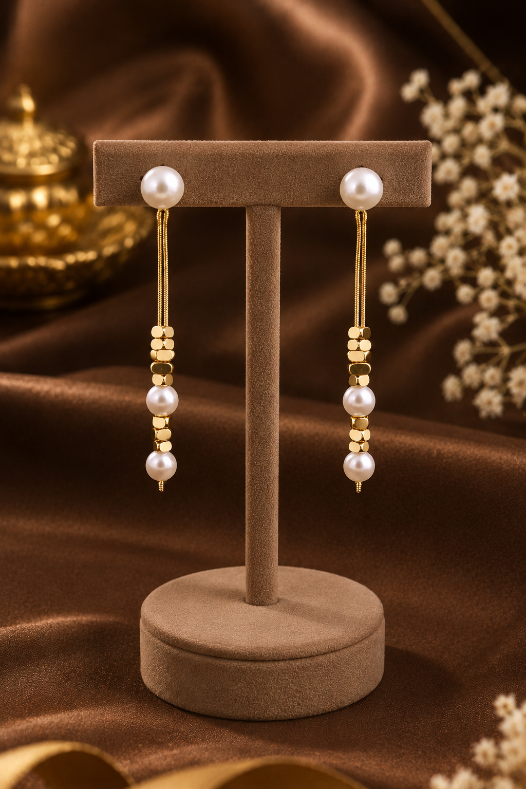 Golden Pearl Cascade Earrings