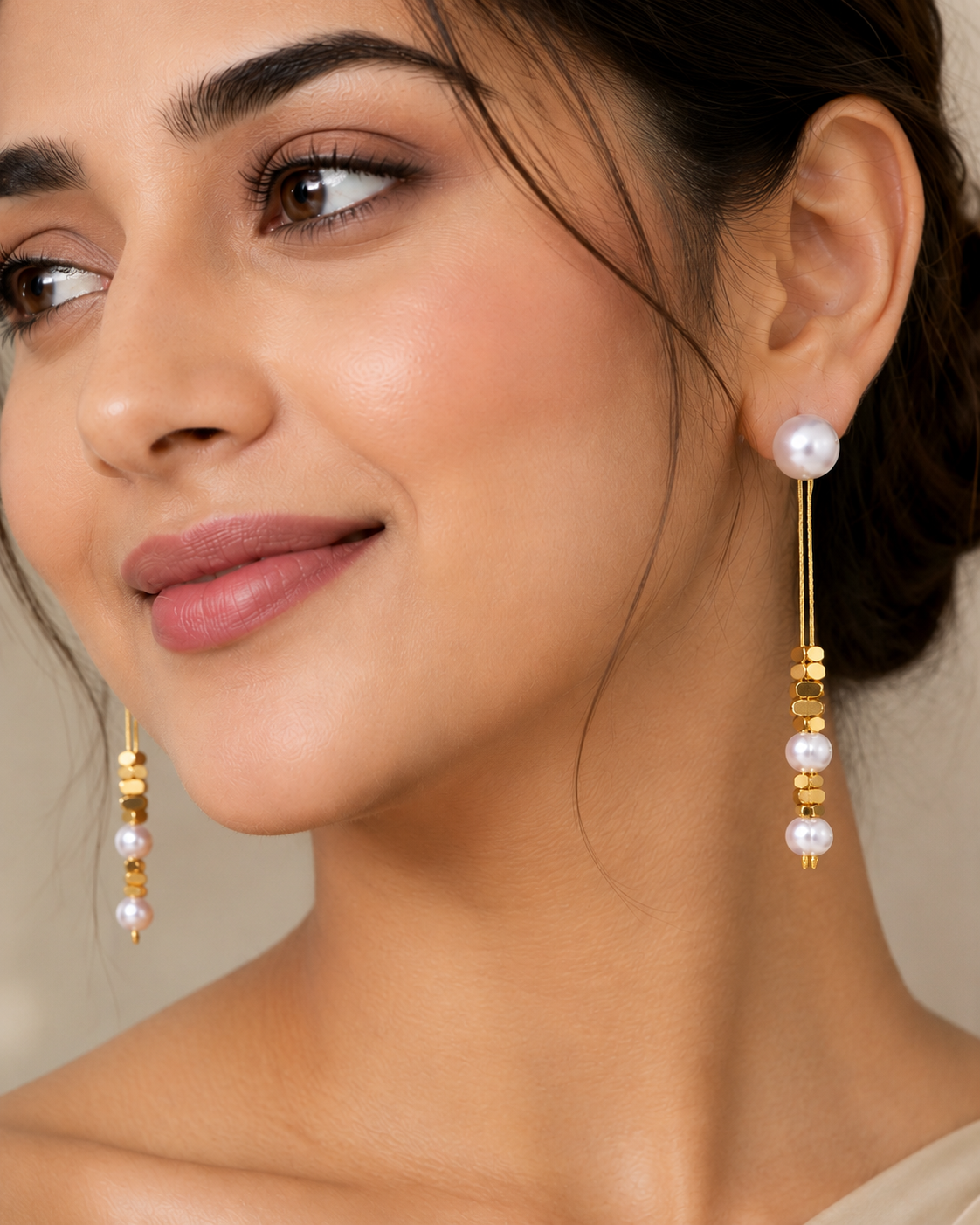 Golden Pearl Cascade Earrings