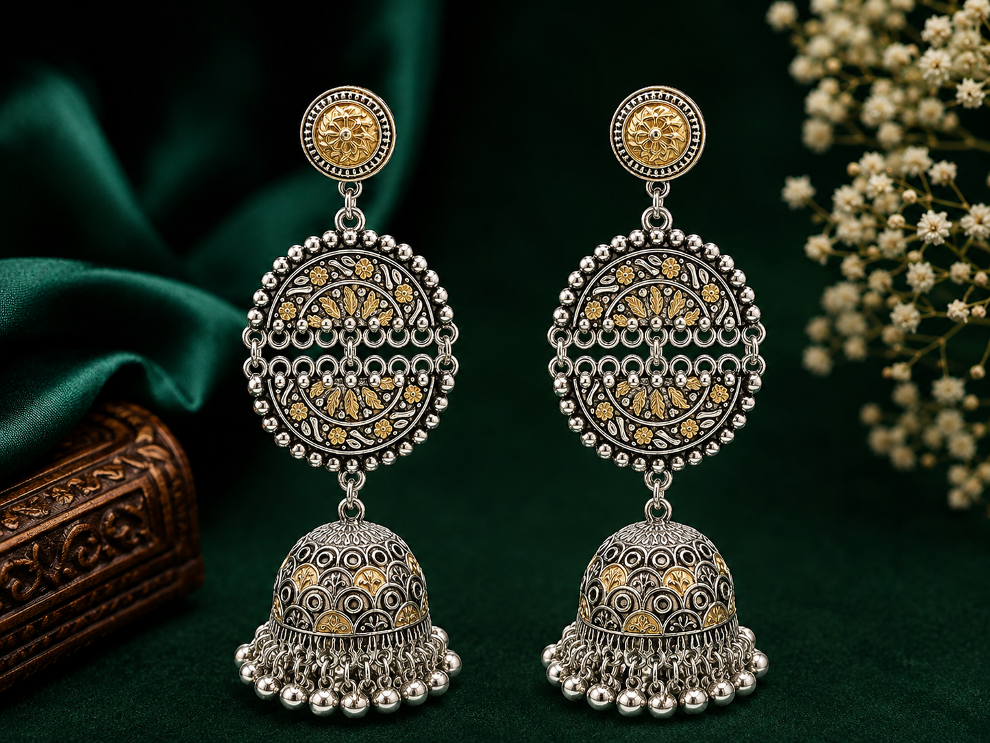 Black & Gold Heritage Jhumka Earrings