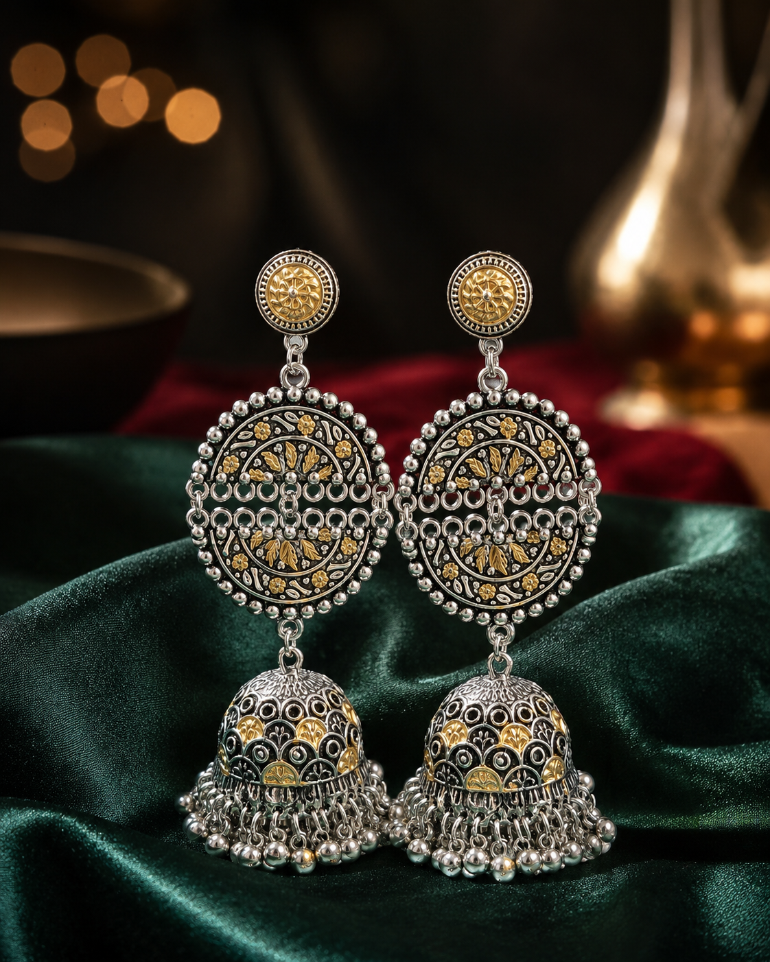 Black & Gold Heritage Jhumka Earrings