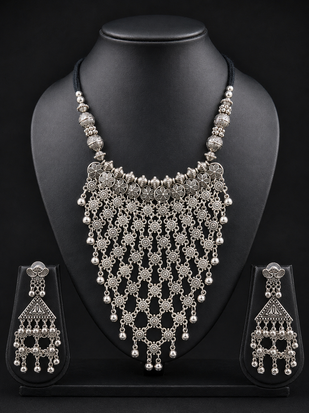 Traditional Silver Filigree Statement Necklace Set