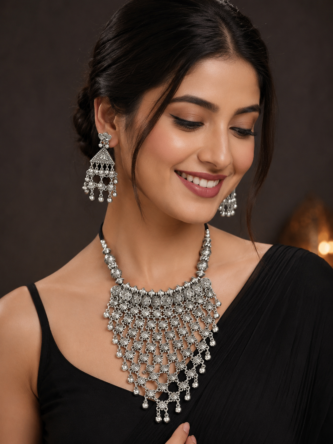 Traditional Silver Filigree Statement Necklace Set