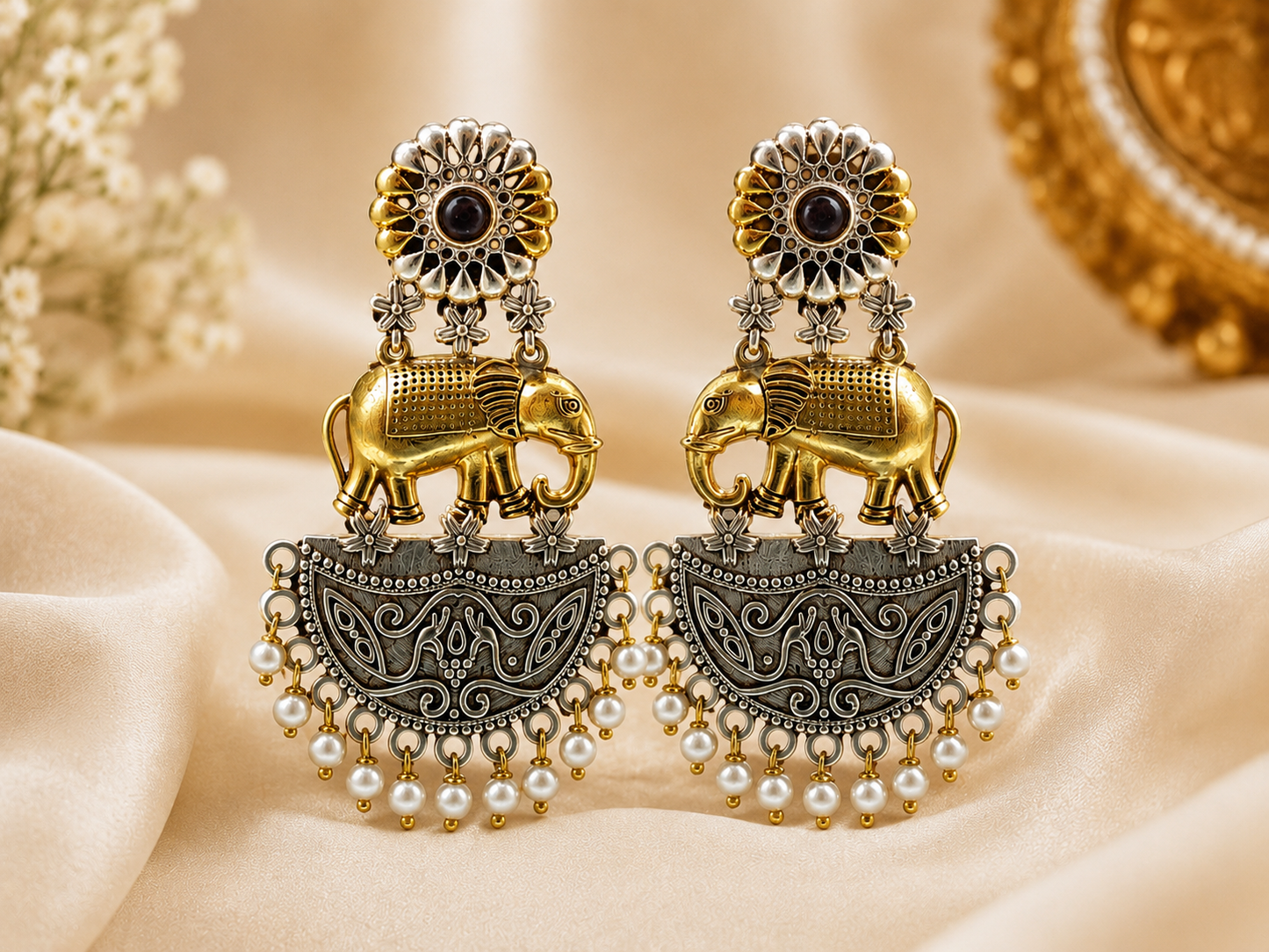 Heritage Elephant Pearl Drop Earrings