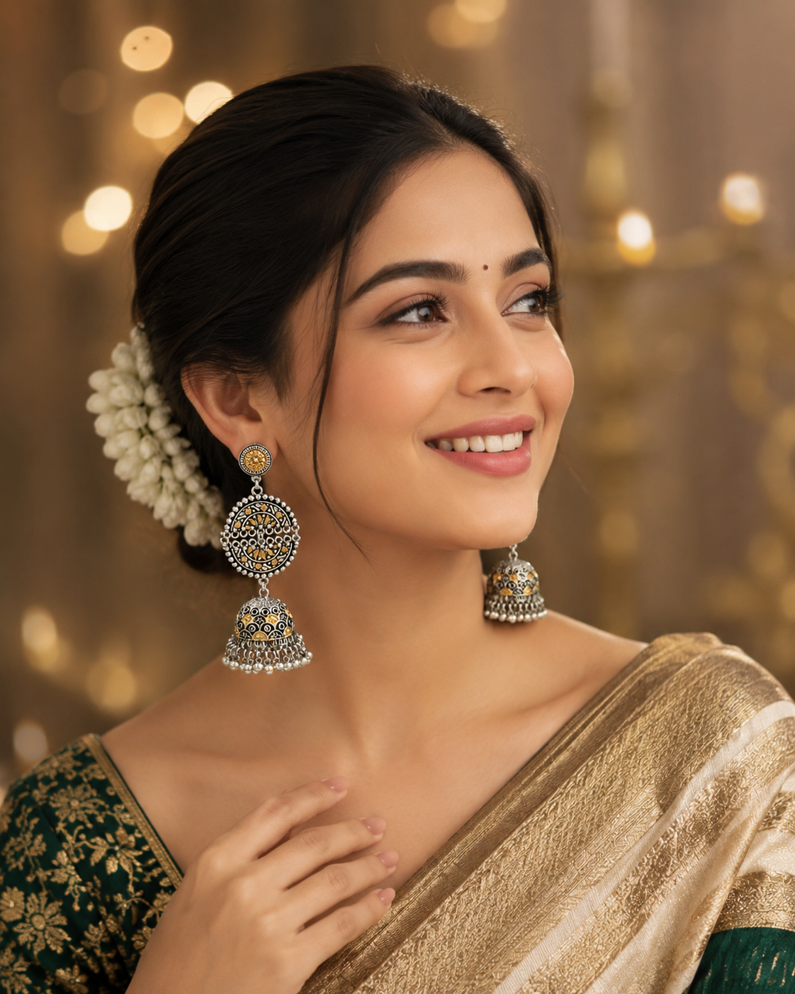 Black & Gold Heritage Jhumka Earrings