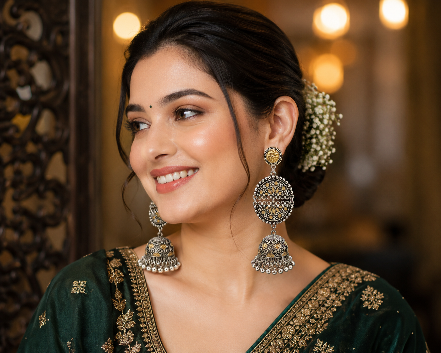 Black & Gold Heritage Jhumka Earrings