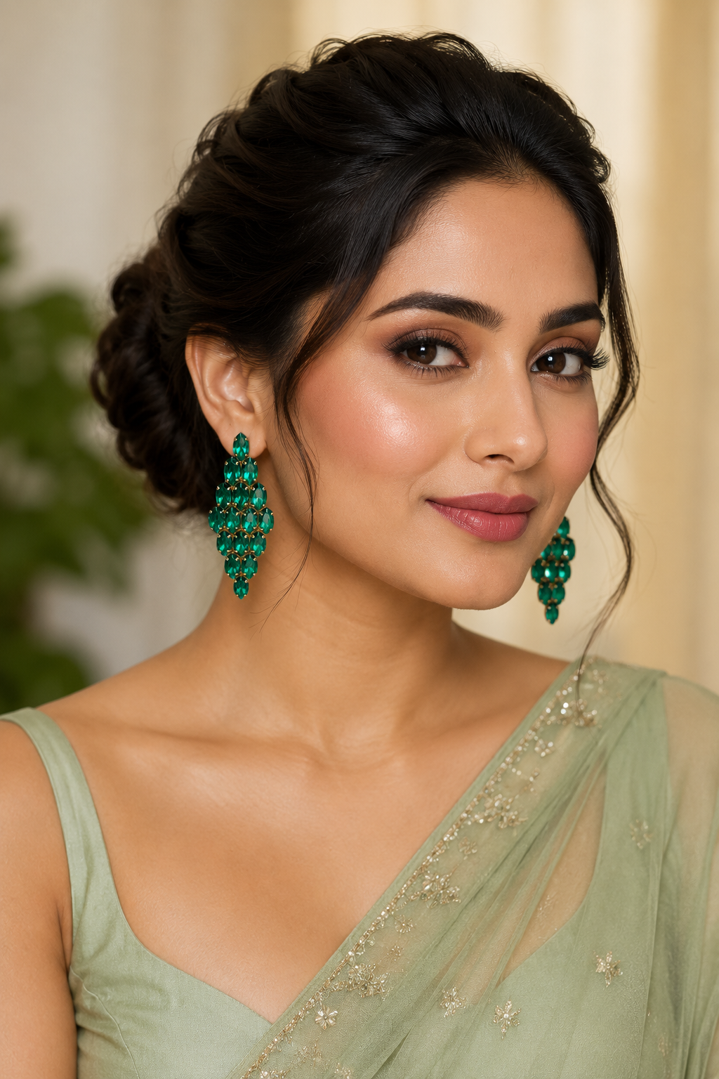 Green Midnight Elegance Crystal Earrings