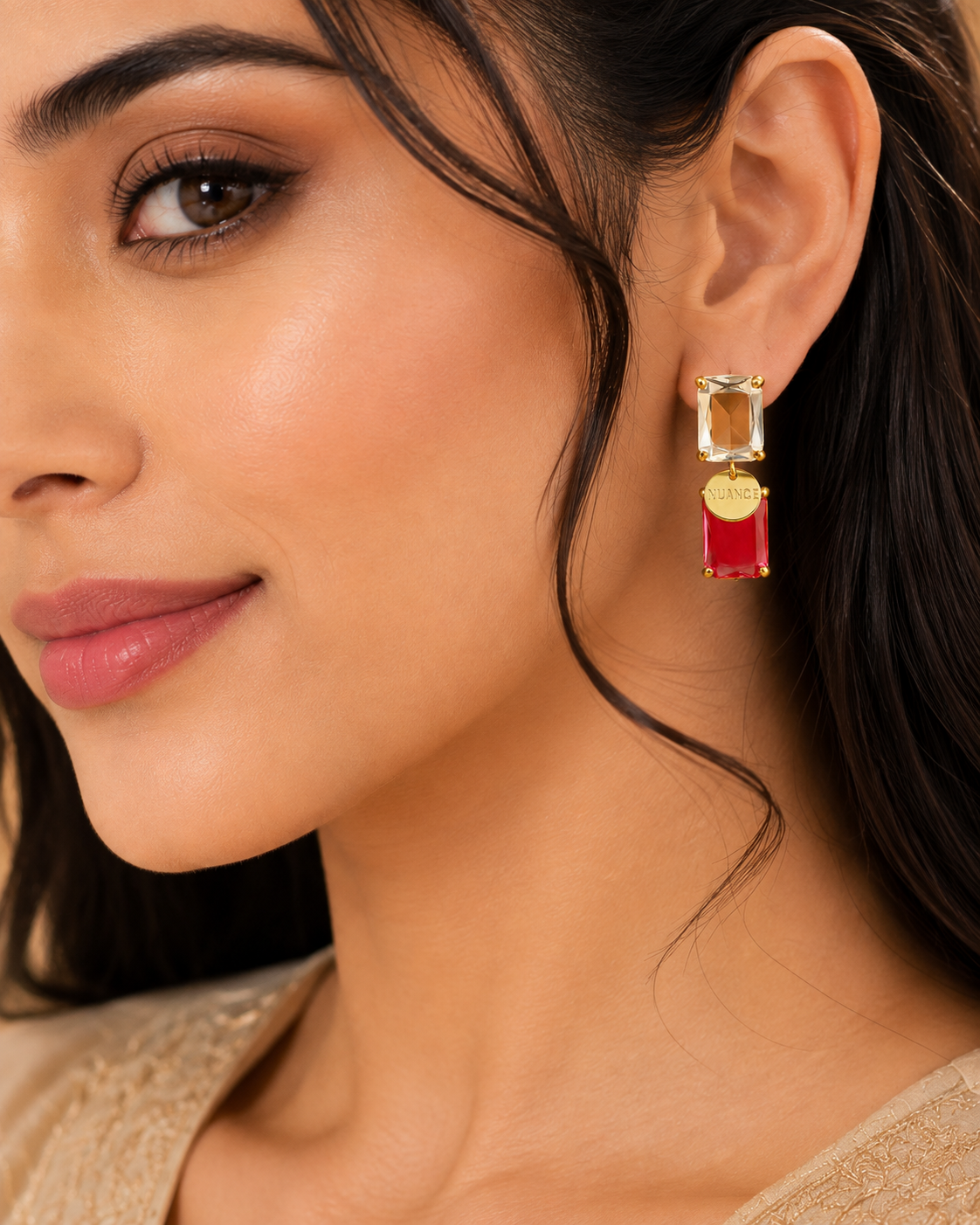 Dual-Tone Mismatch Crystal Drop Earrings