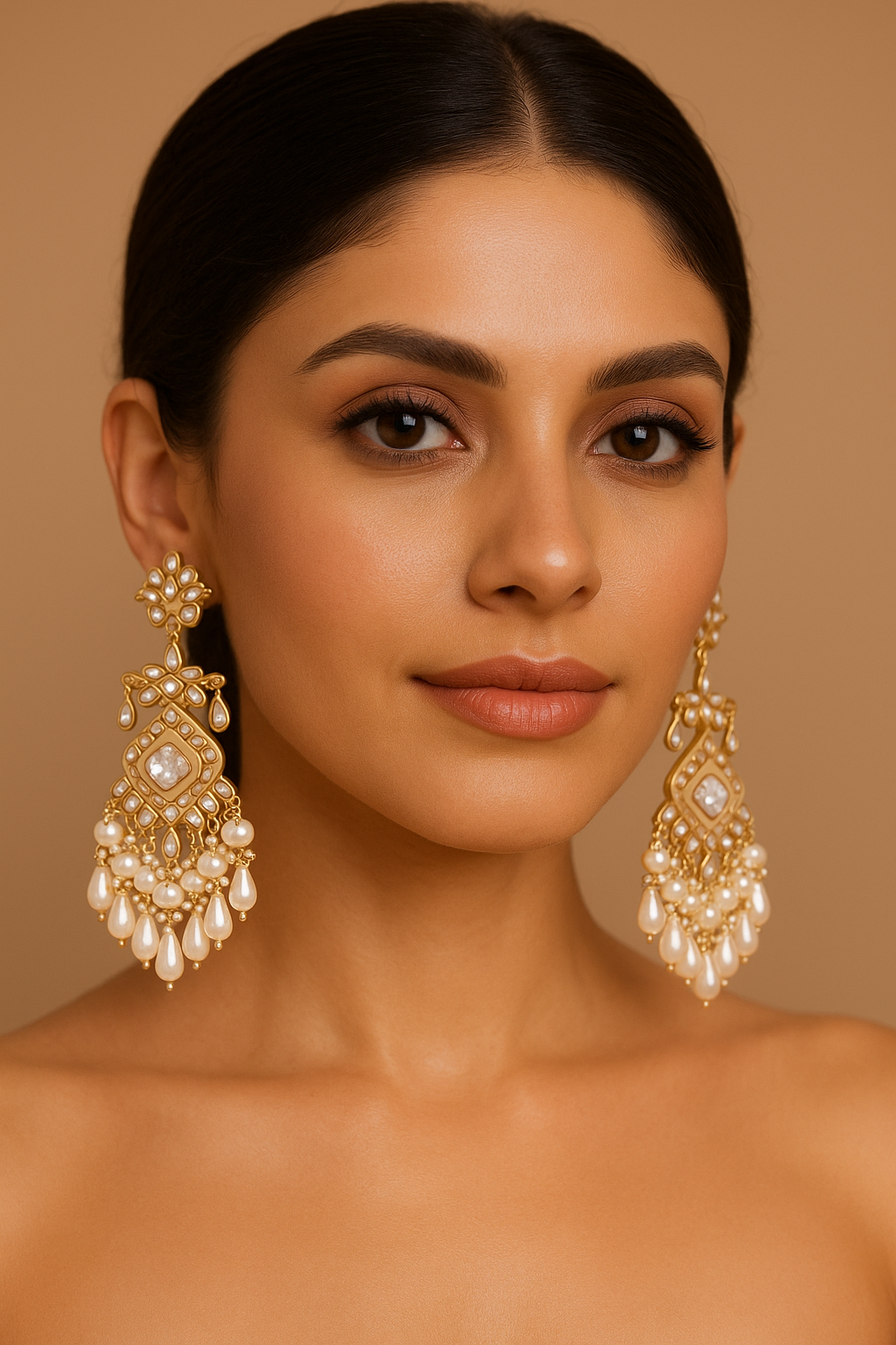 White Elegant Kundan & Pearl Chandbali Earrings
