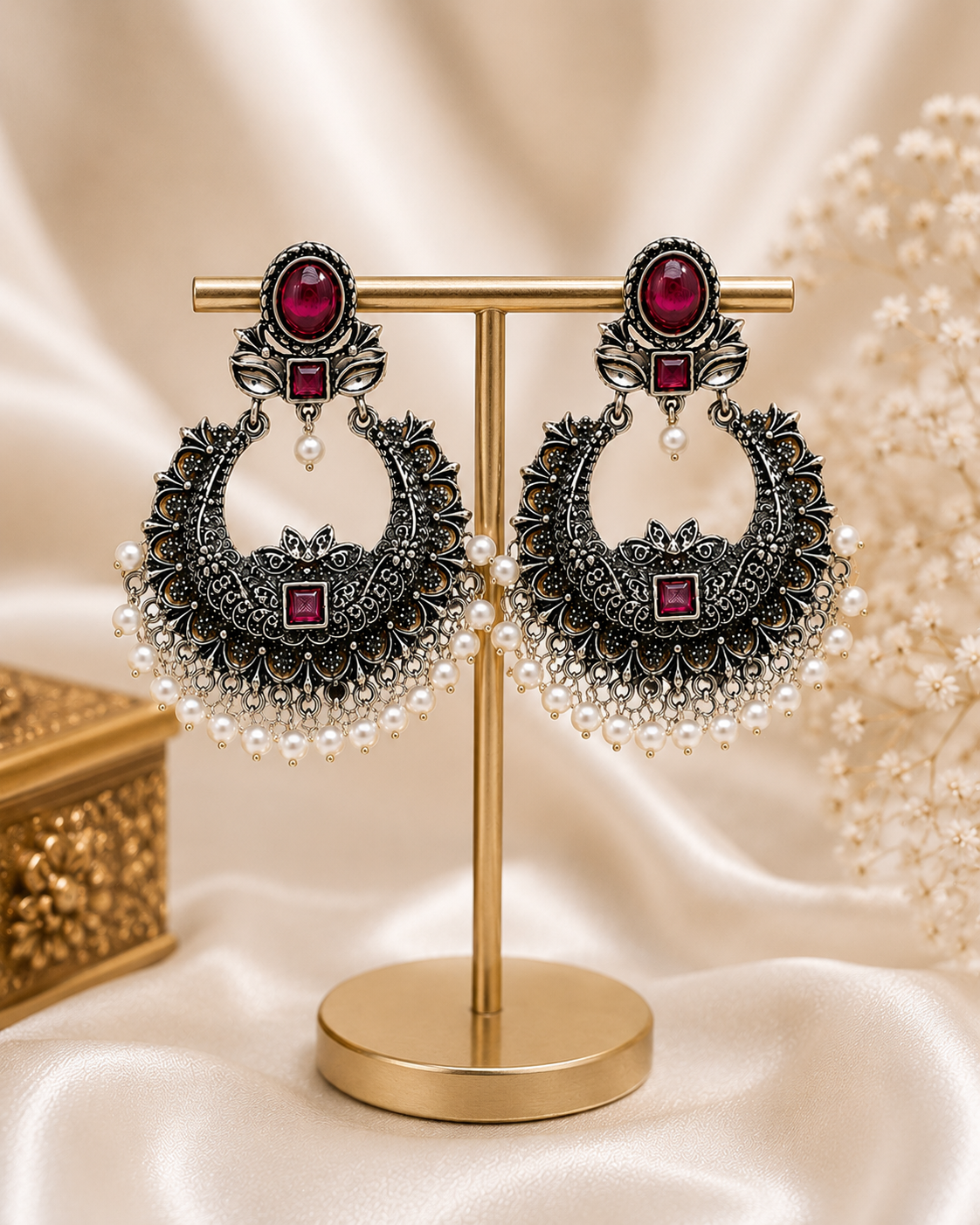 Red Lunar Blossom Earrings