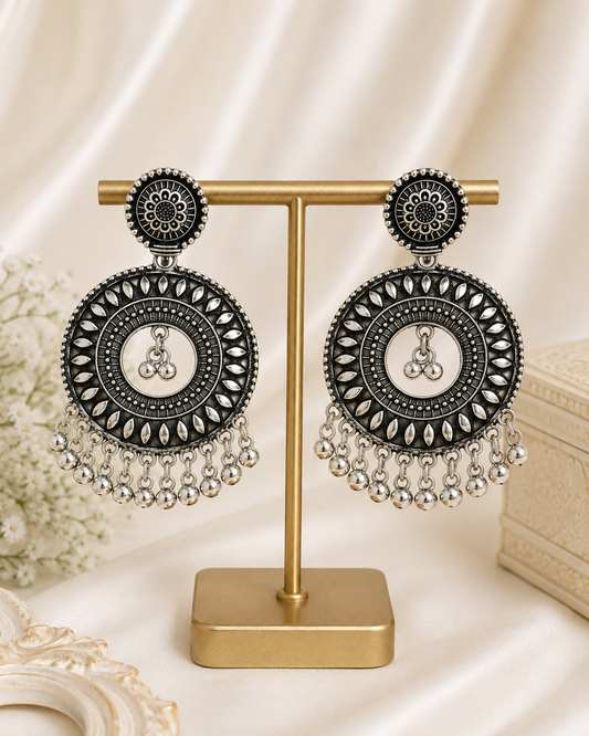 Noor Oxidised Circle Drop Earrings