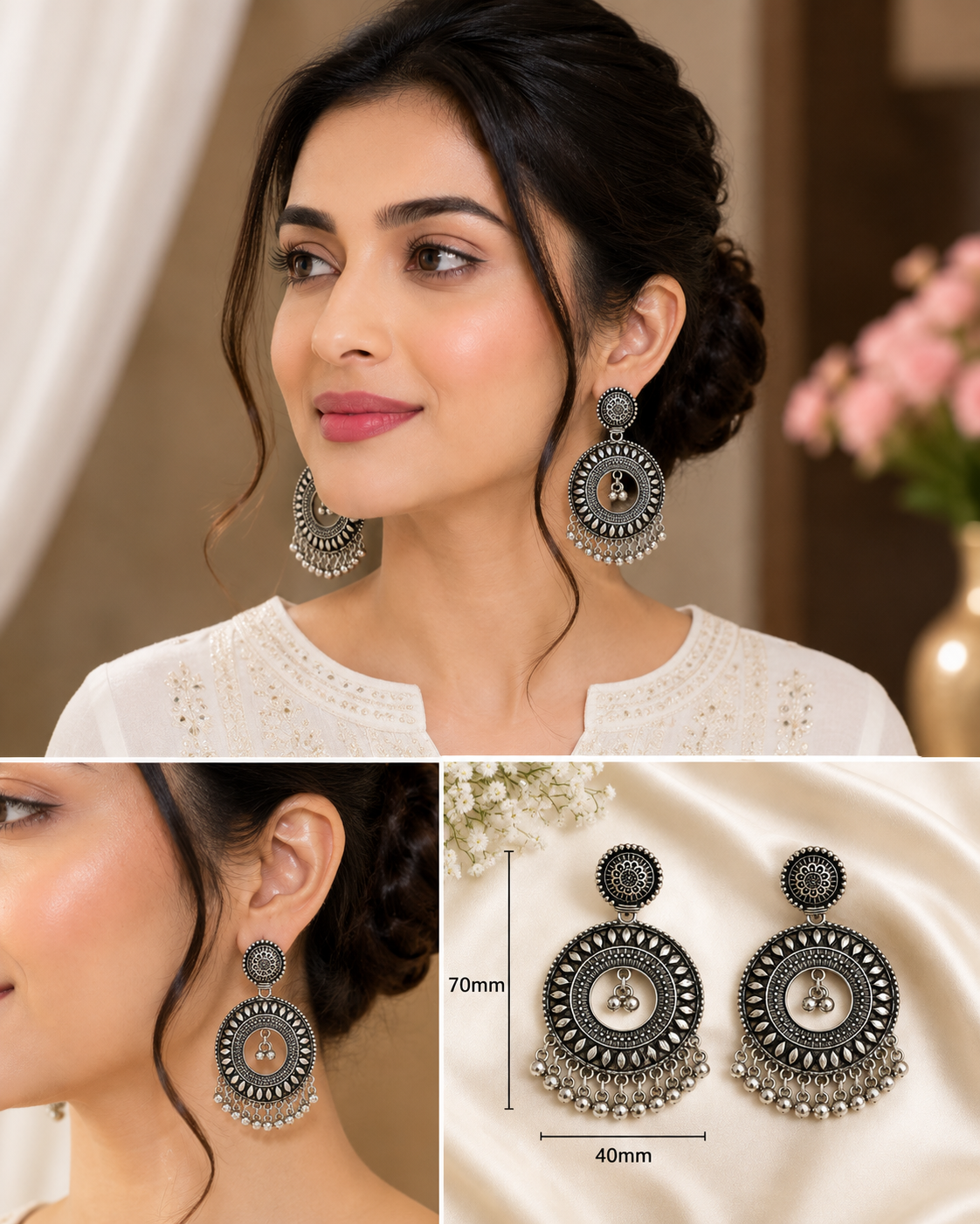 Noor Oxidised Circle Drop Earrings
