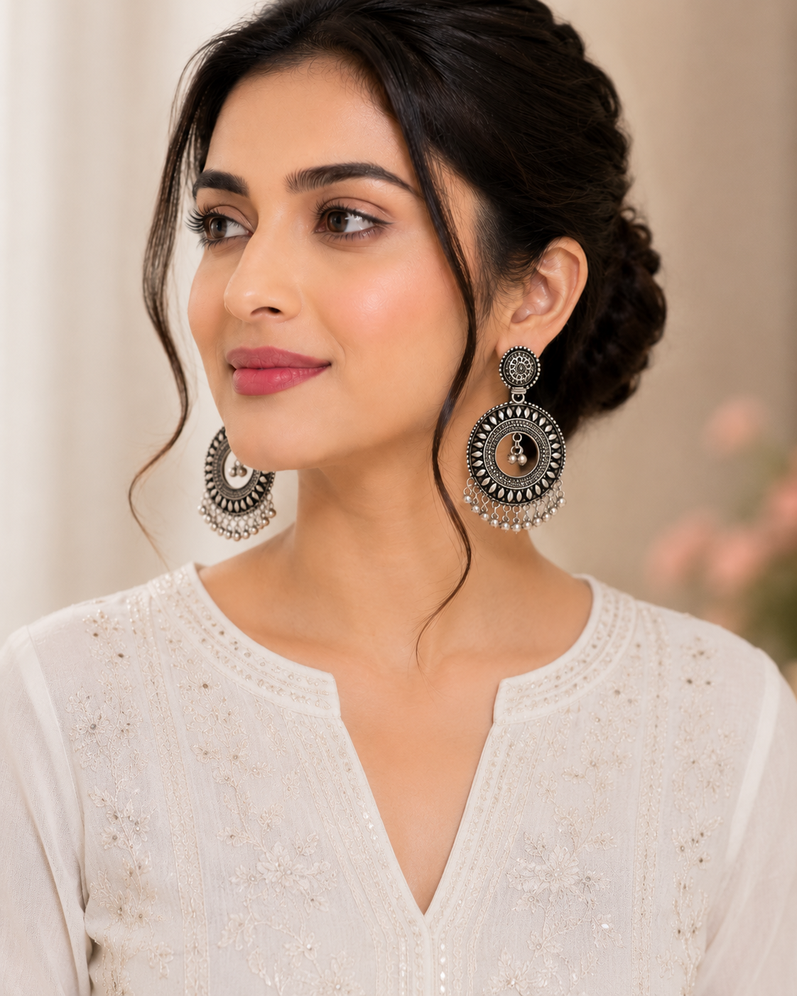 Noor Oxidised Circle Drop Earrings