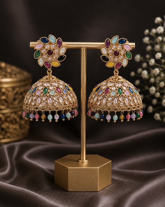 Regal Multicolored Kundan Jhumka