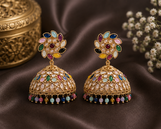 Regal Multicolored Kundan Jhumka