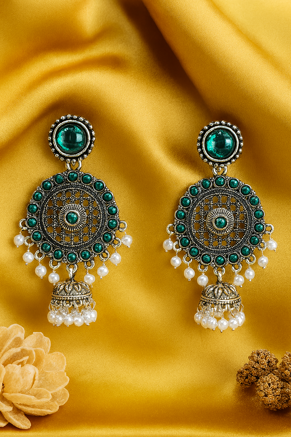 Green Festive Aura Earrings