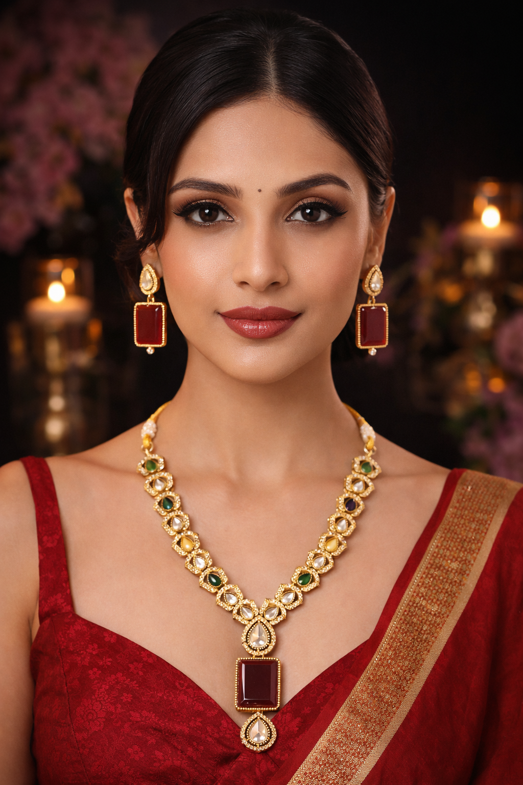 Royal Multigem Polki Necklace Set