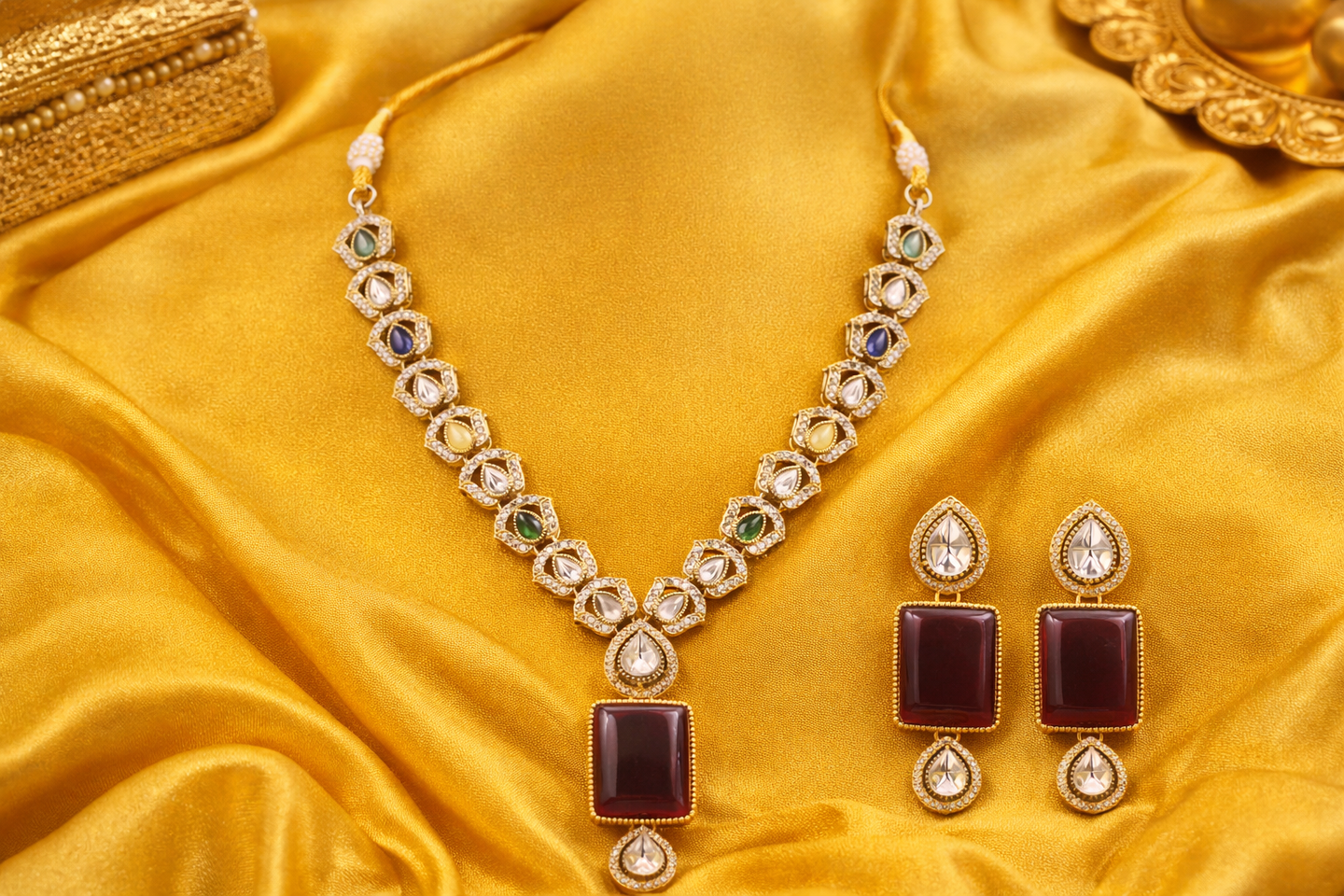 Royal Multigem Polki Necklace Set
