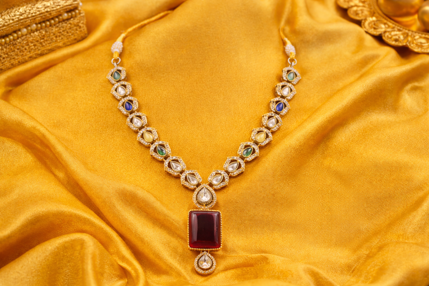 Royal Multigem Polki Necklace Set