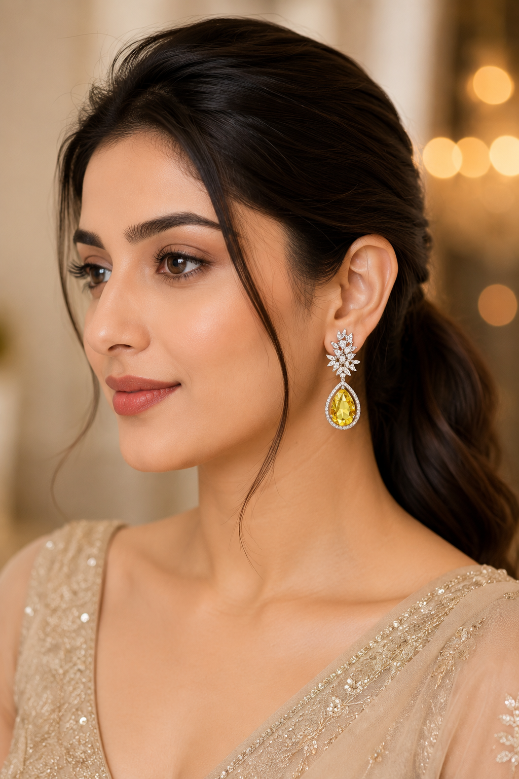 Yellow Royal Elegance Teardrop Crystal Earrings