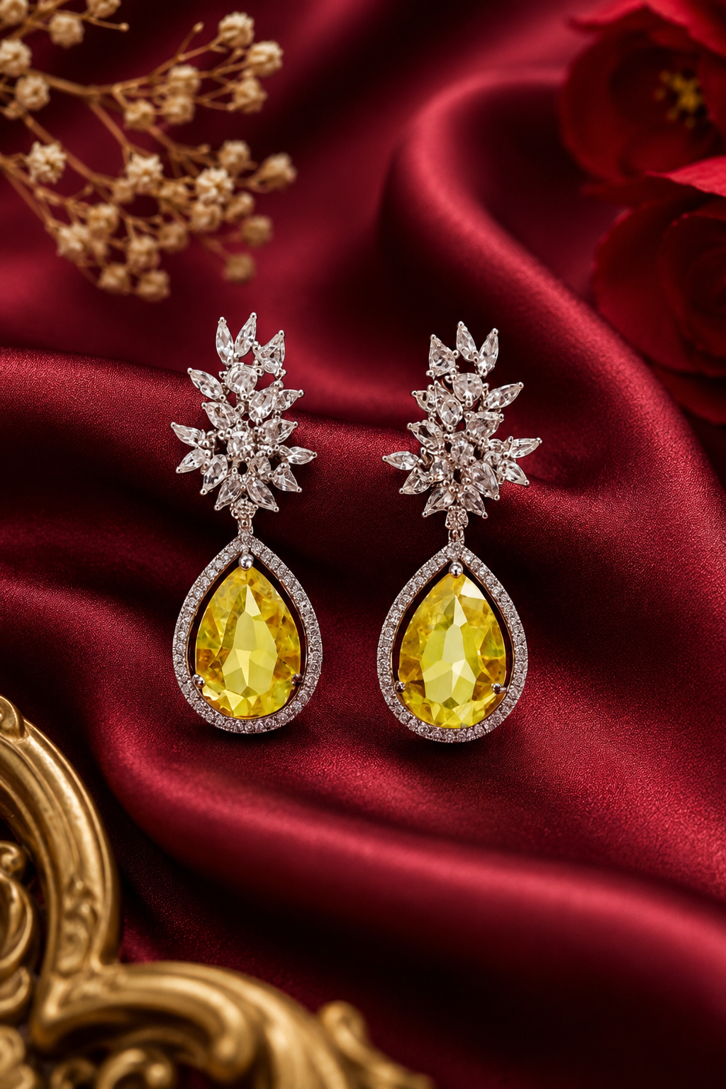 Yellow Royal Elegance Teardrop Crystal Earrings