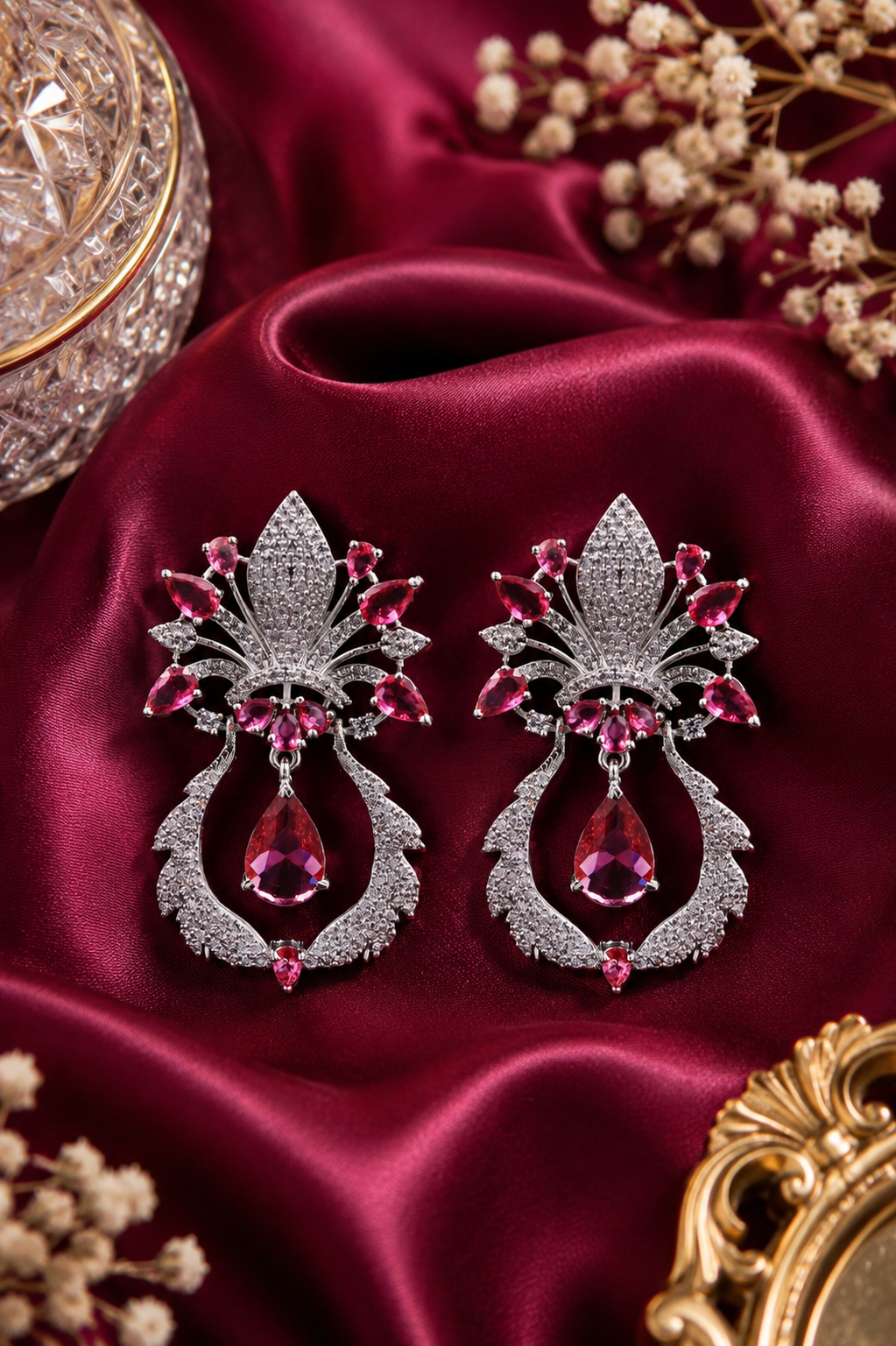 Deep Pink Vintage Glamour Crystal Earrings