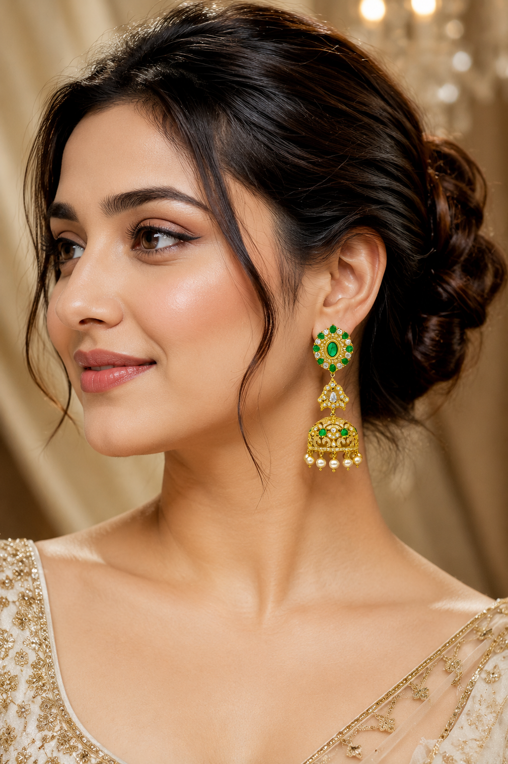 Green Timeless Heritage Pearl Jhumkas