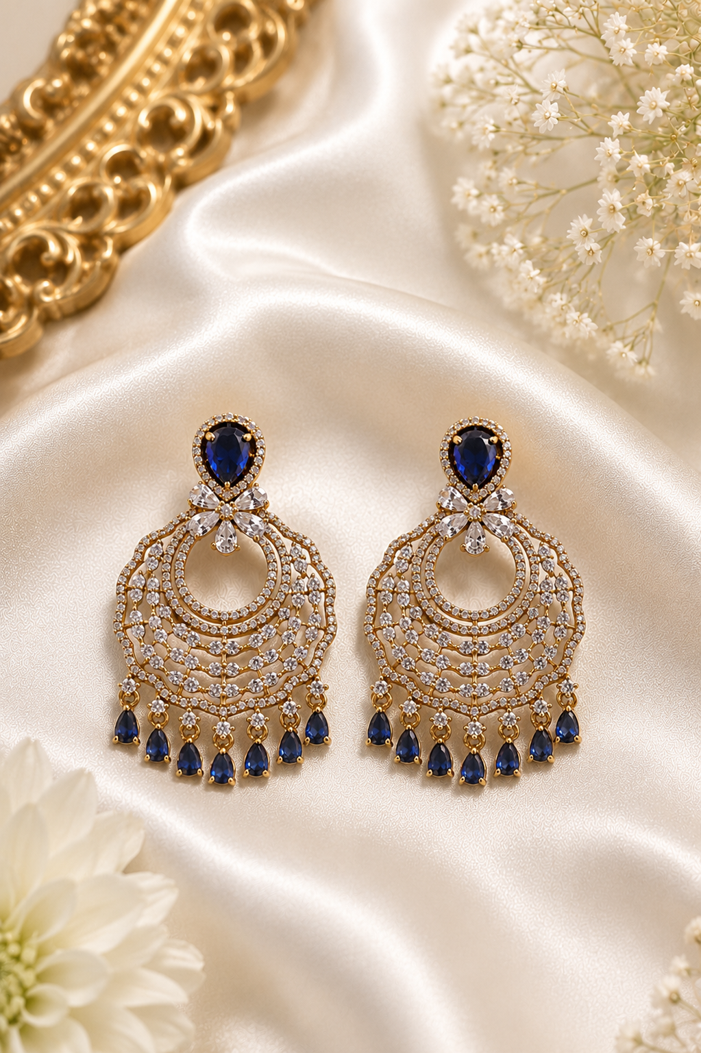 Royal Blue Stone Chandelier Earrings