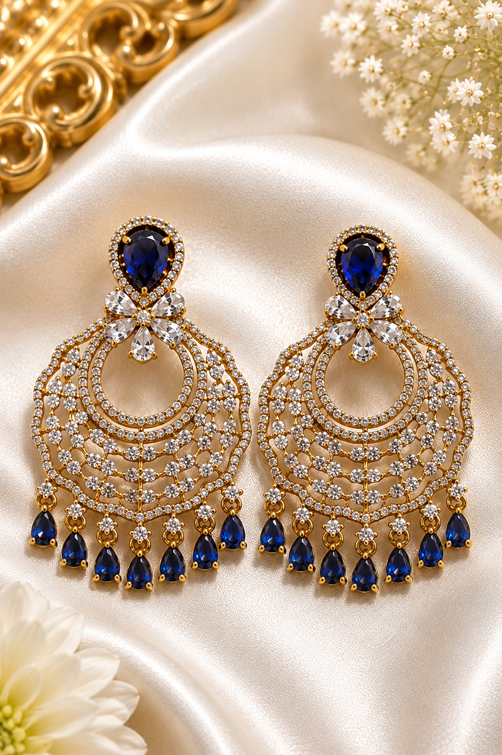 Royal Blue Stone Chandelier Earrings