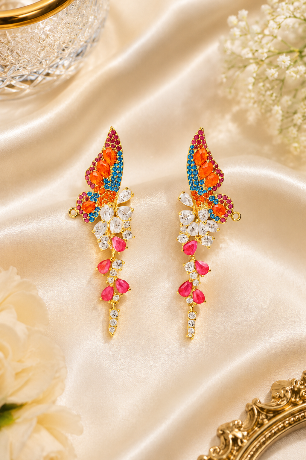 Orange and Pink Enchanted Butterfly Wing Earrings