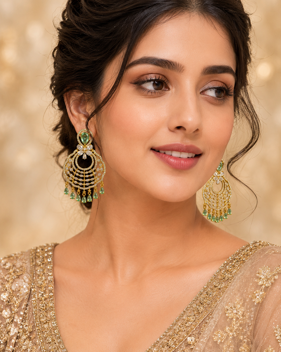 Green Stone Chandelier Earrings
