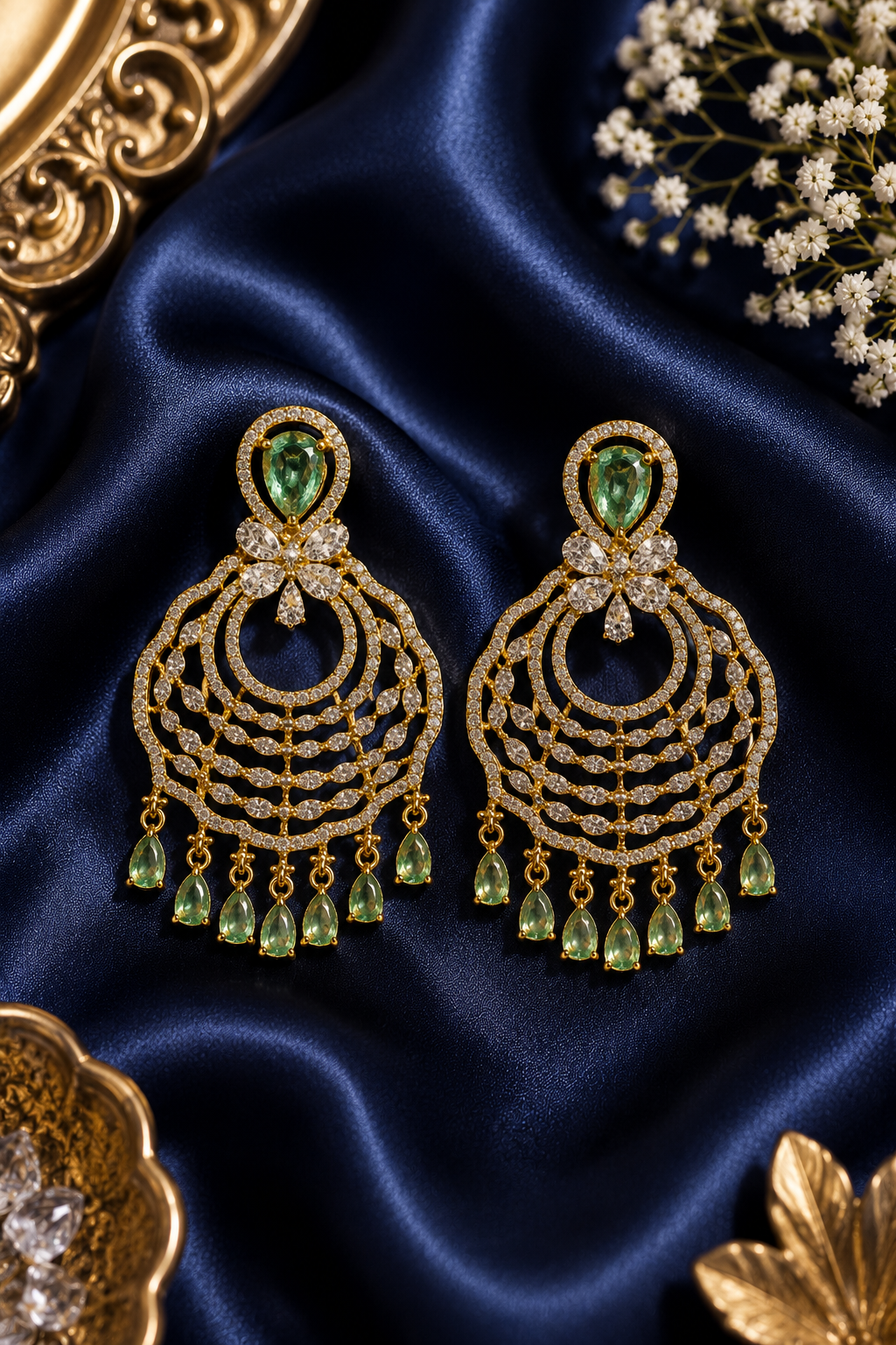 Green Stone Chandelier Earrings