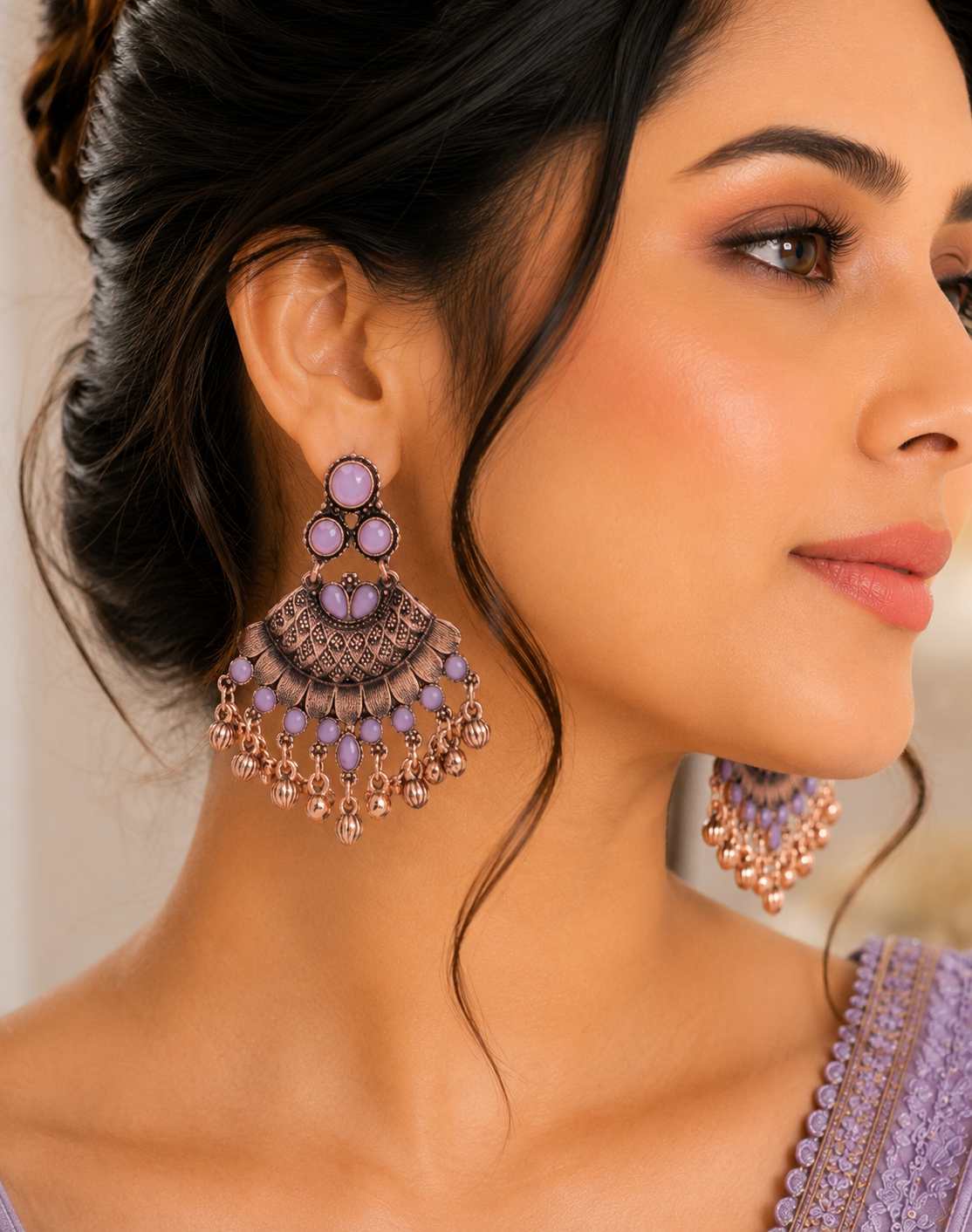 Lavender Aura Chandbali Earrings
