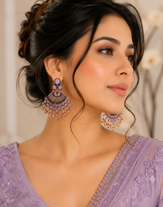 Lavender Aura Chandbali Earrings