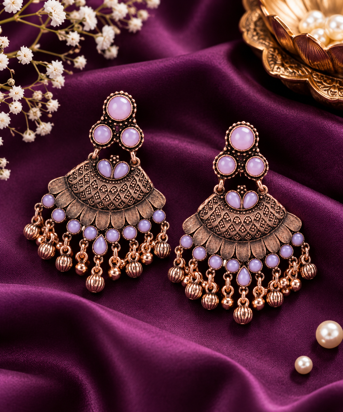 Lavender Aura Chandbali Earrings