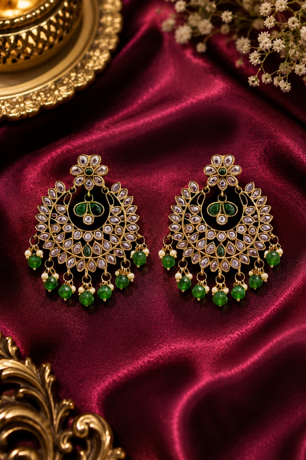 Green Royal Kundan Chandbali Earrings
