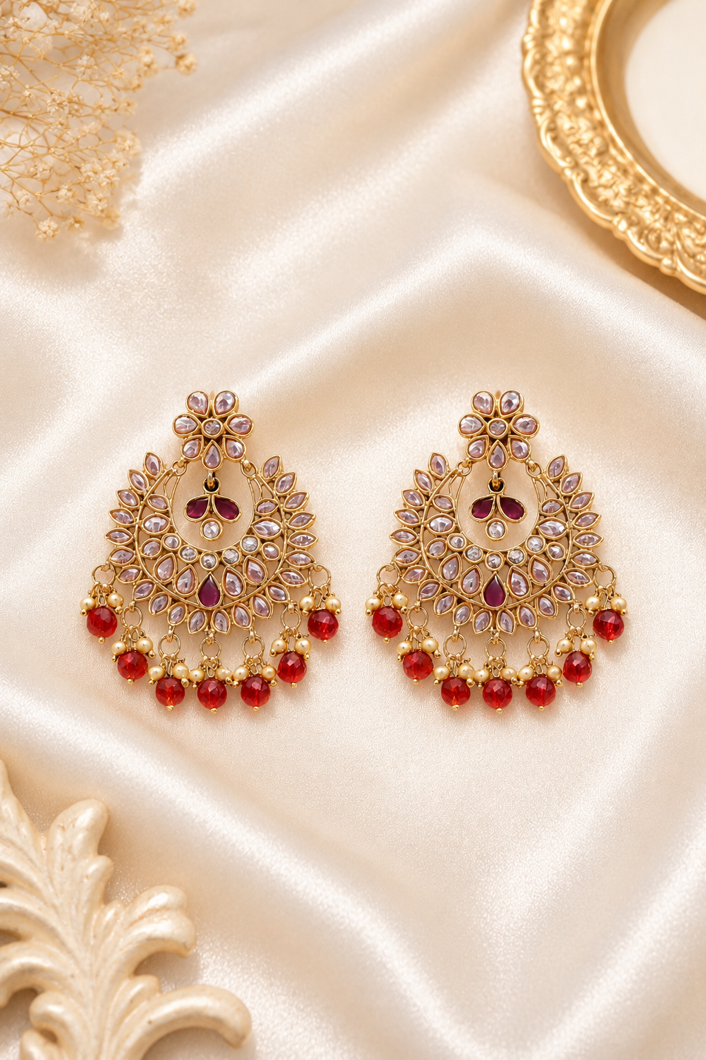 Red Royal Kundan Chandbali Earrings