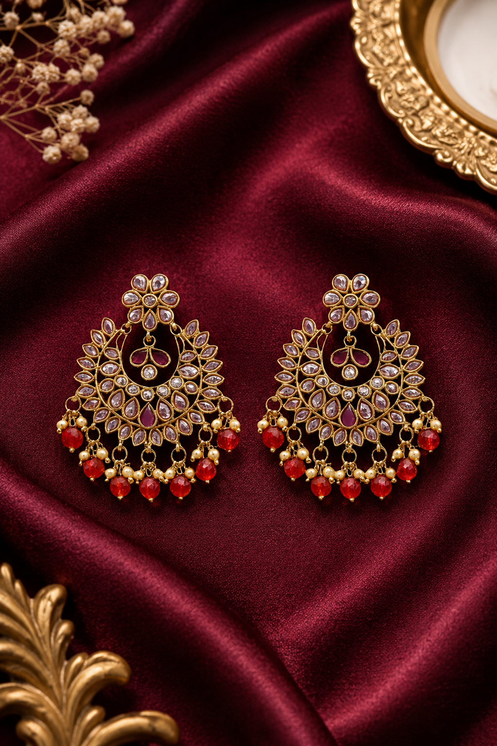 Red Royal Kundan Chandbali Earrings