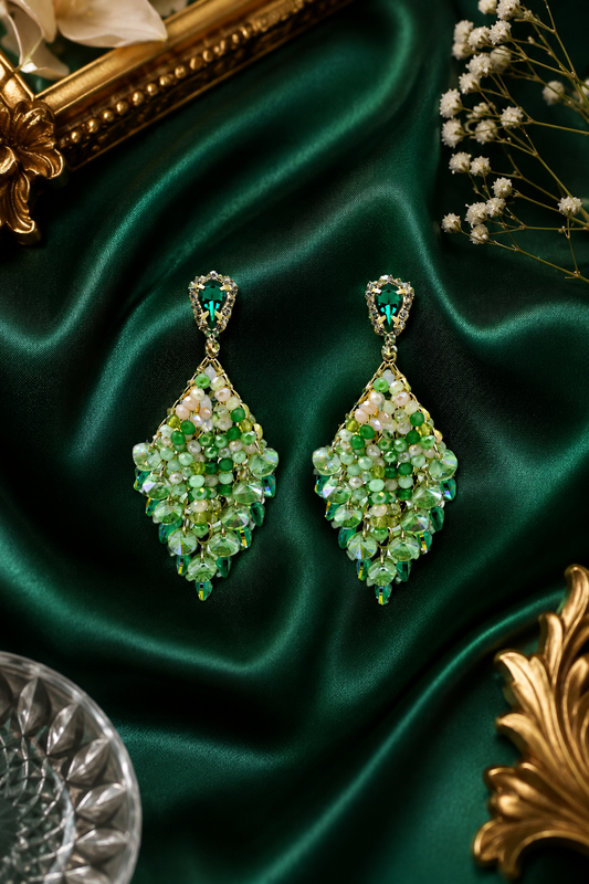 Green Royal Radiance Statement Earrings