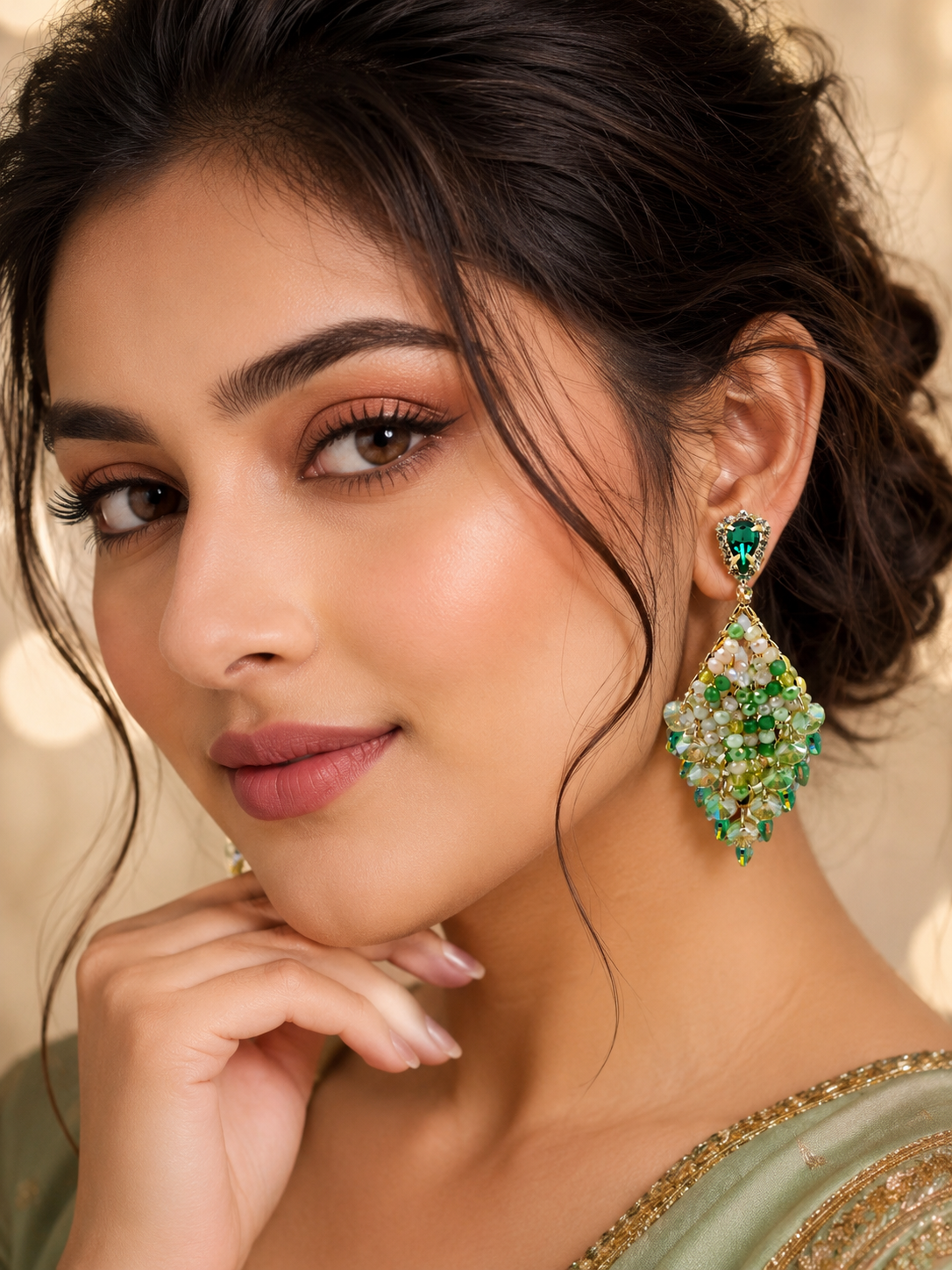 Green Royal Radiance Statement Earrings