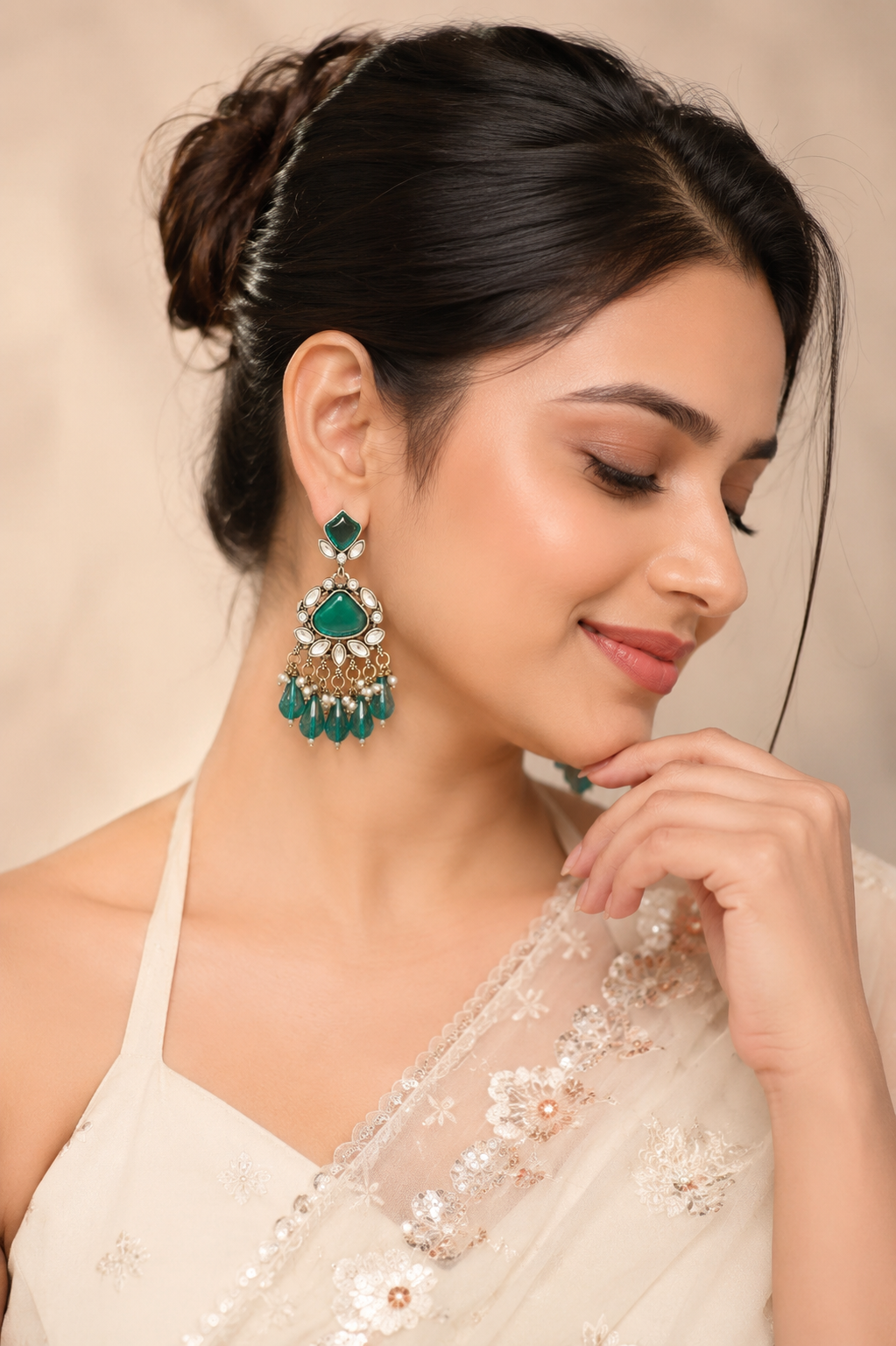 Green Sunshine Kundan Drop Earrings