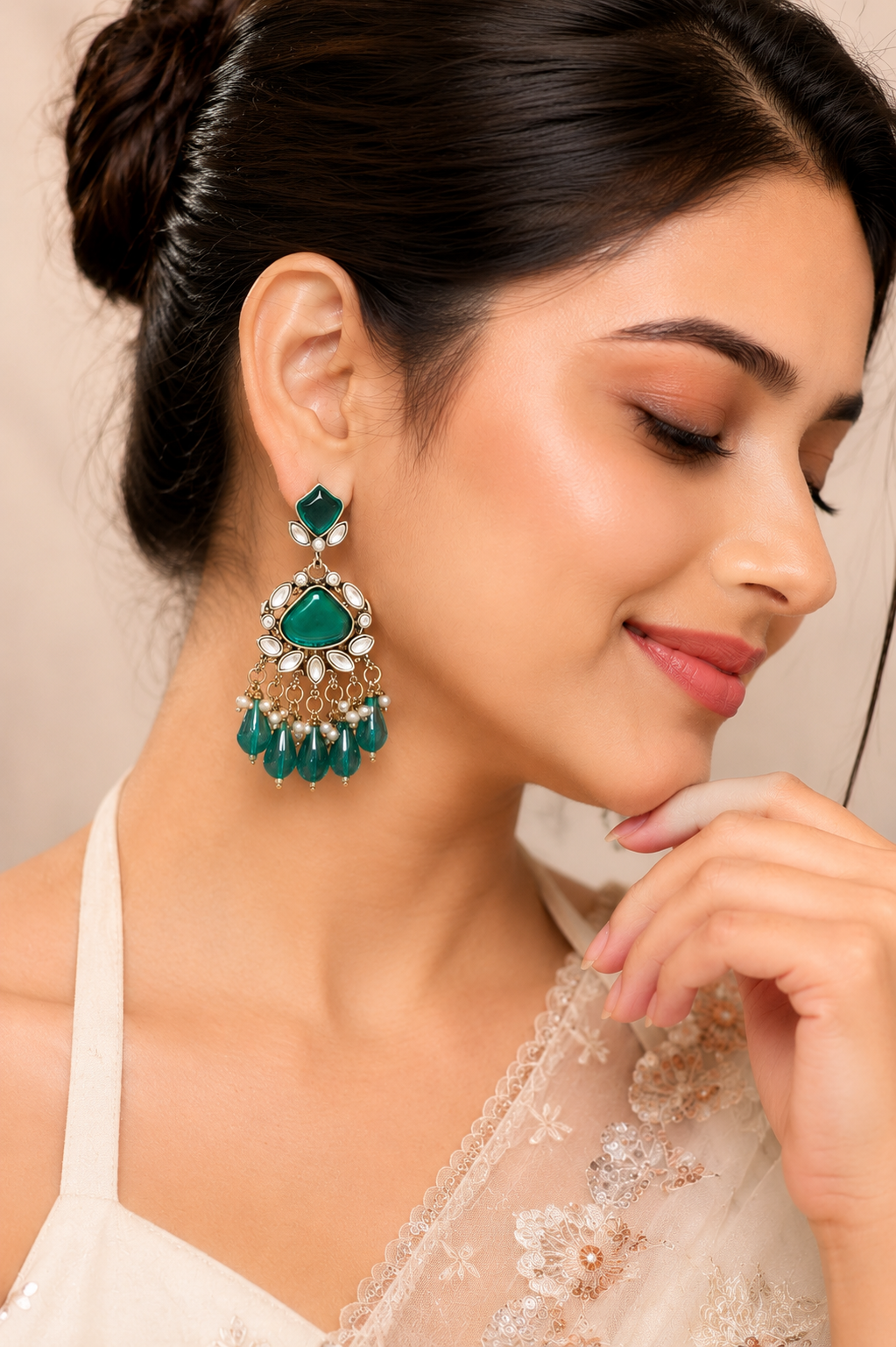 Green Sunshine Kundan Drop Earrings