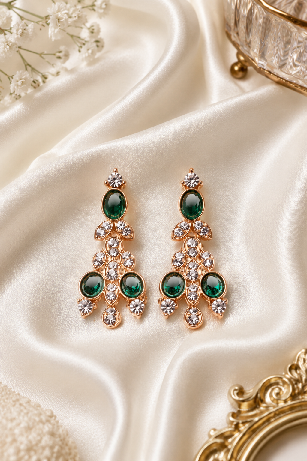 Emerald Crystal Cascade Earrings